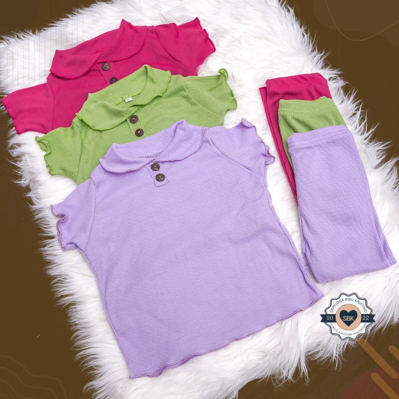 Baju Setelan Anak Perempuan CURLY Ruffle Knit Tee Rib Oneset Pakaian Anak Perempuan Blouse Bahan Knit Rib 1-5 Tahun