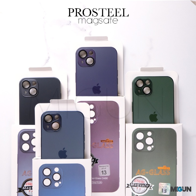 (2) PROSTEEL WITH MAGSAFE CASE - AG GLASS CASE for iPhone 11 12 13 14 PRO PROMAX PLUS