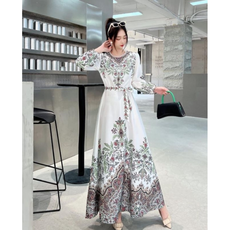 DRESS WANITA MAXI ESTILO PUTIH SAGE IMPORT BKK BANGKOK