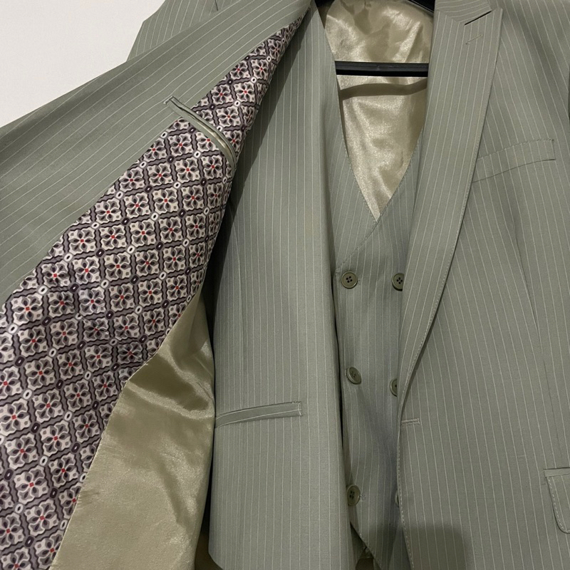 Satu set all jas blazer & rompi vest pria laki laki hijau ijo sage