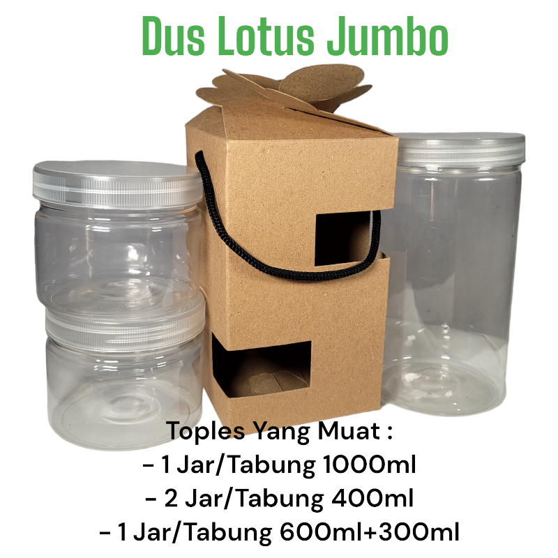 

Dus Box Lotus Jumbo Muat 1 Toples Tabung 1000ml atau 2 Toples Jar 400ml