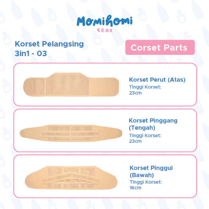 MOMI HOMI 3 in 1 Korset 03 Melahirkan Postnatal Recovery Breathable Corset Pelangsing Pasca Melahirkan Adjustable Korset