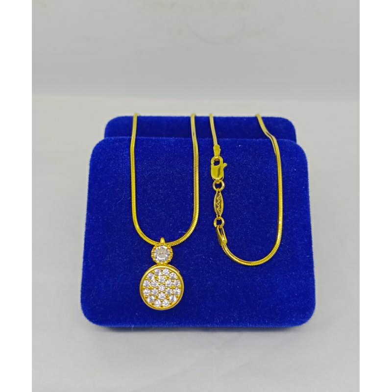 kalung rantai kasandra flexi+liontin tusuk bulat mata putih/perak asli silver 925 lapis emas/perhiasan fashion wanita terbaru