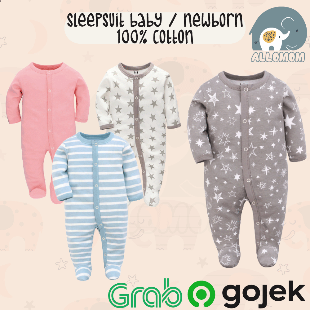 Baju Tidur Bayi Kancing Sleepsuit / Piyama Bayi Baby Kids Katun 0-7 Bulan