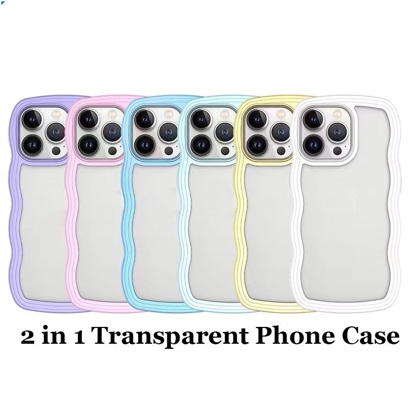 Soft Case Wafe 2 in 1 Warna Wavy Frame Gelombang Keriting Shockproof transparan Untuk iPhone 11 X XS MAX XR 6 7 8 PLUS Pro Max