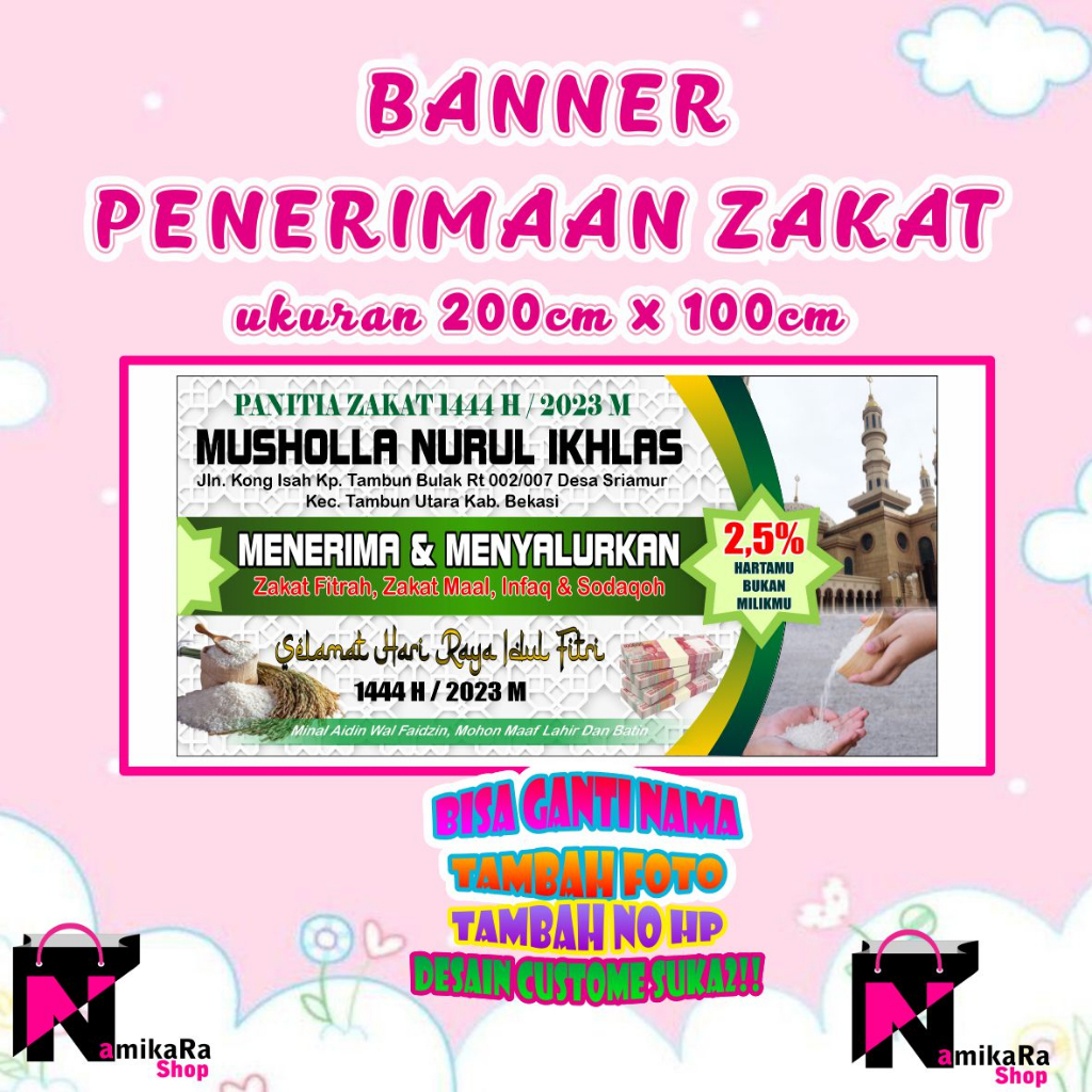 Spanduk Banner Backdrop Zakat / Spanduk Penerimaan Zakat / Banner Infaq Ukura 2x1 Bisa Cod