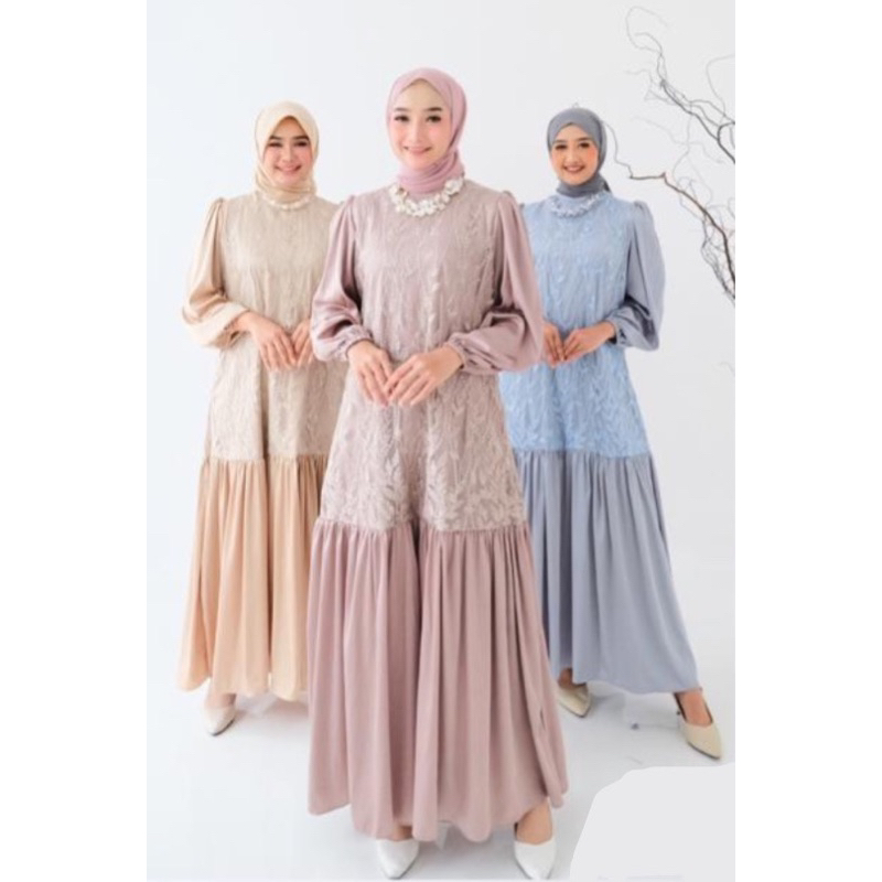 NARA BRK5404 / GAMIS SILK / BRUKAT / GAMIS PESTA / DRESS KONDANGAN / LEBARAN