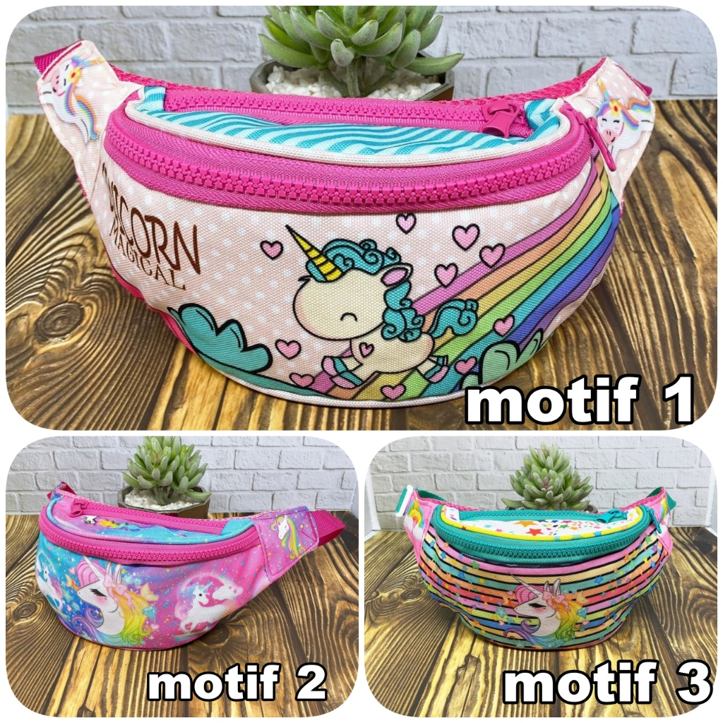 NOKU - Tas Selempang Anak / Waistbag Bumbag Karakter Motif UNICORN