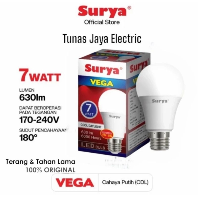 SURYA Lampu LED Bulb VEGA 7 Watt Cahaya Putih (GARANSI 1 Tahun)