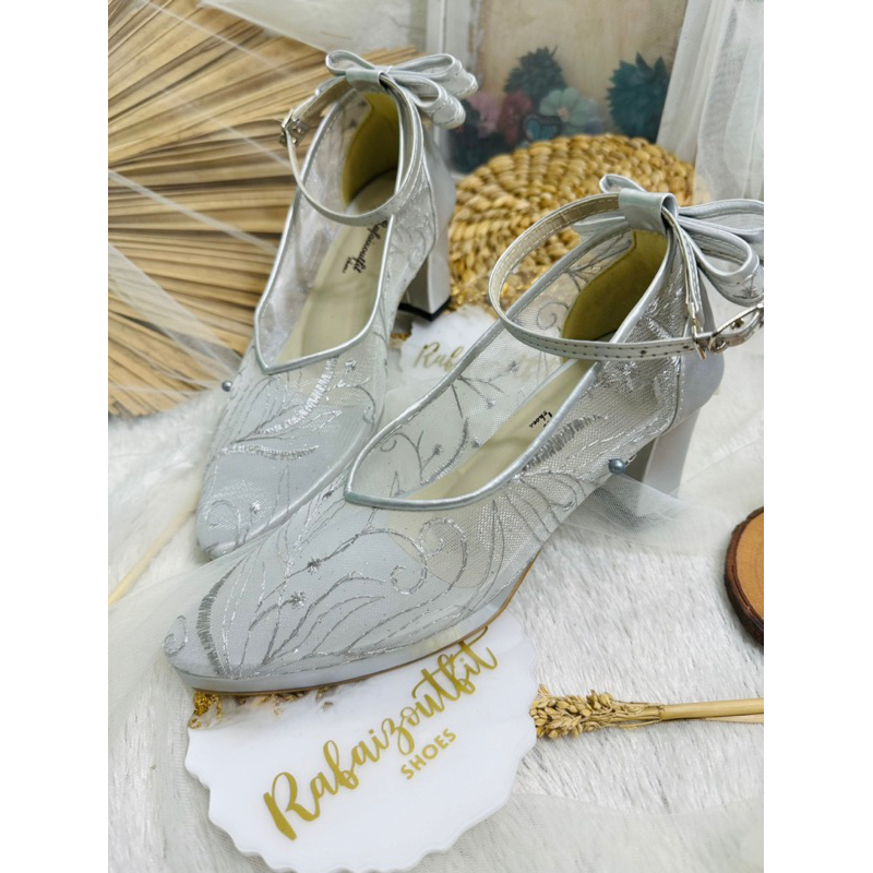 sepatu wanita Vilea silver pita 9cm platform