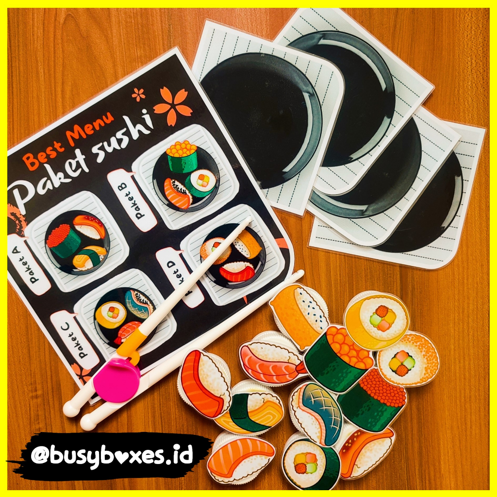 [busyboxes.id] Mainan Edukasi Busy Page busypage pretend play masak-masakan menu sushi