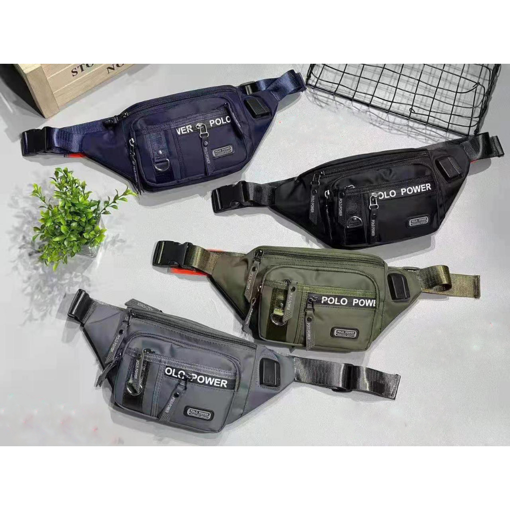 Polo Power Tas Pinggang Pria Waist bag Import USB Portable Tas Slempang Anti Air Sling bag Trendy Waterproof