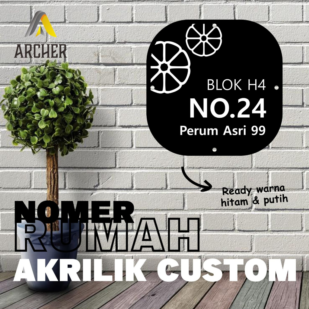 PAPAN NOMOR RUMAH AKRILIK 18 X 18 CM PERSEGI