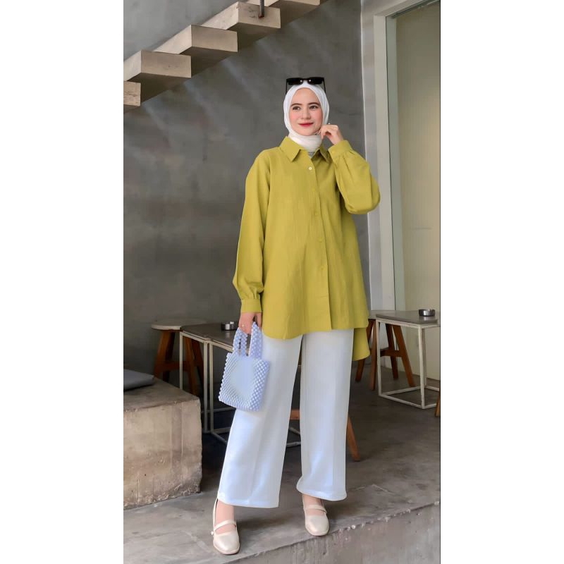 Alya Shirt / Basic Linen Shirt Busui Friendly LD 110 cm fit to XXL