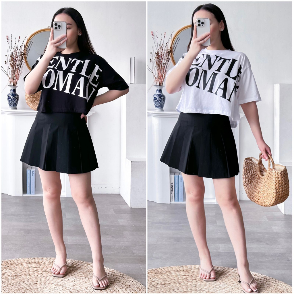 INFINITEE Kaos Croptop Oversized Wanita Lengan Pendek Bahan Katun