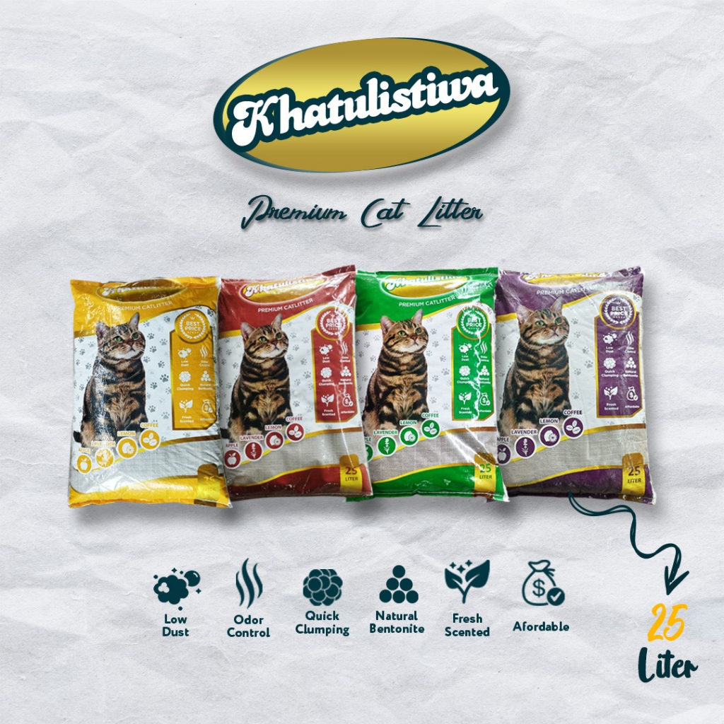 KHATULISTIWA 25 liter Pasir Gumpal  kucing termurah premium catlitter wangi apel lemon kopi lavender