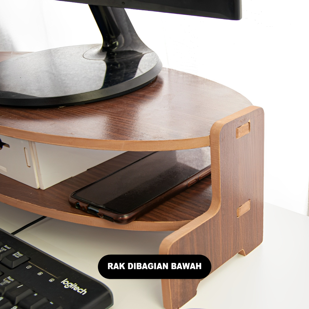 Rak Meja Oval Stand Tatakan Monitor Komputer Serbaguna Desktop Storage Organizer MDF - LC081