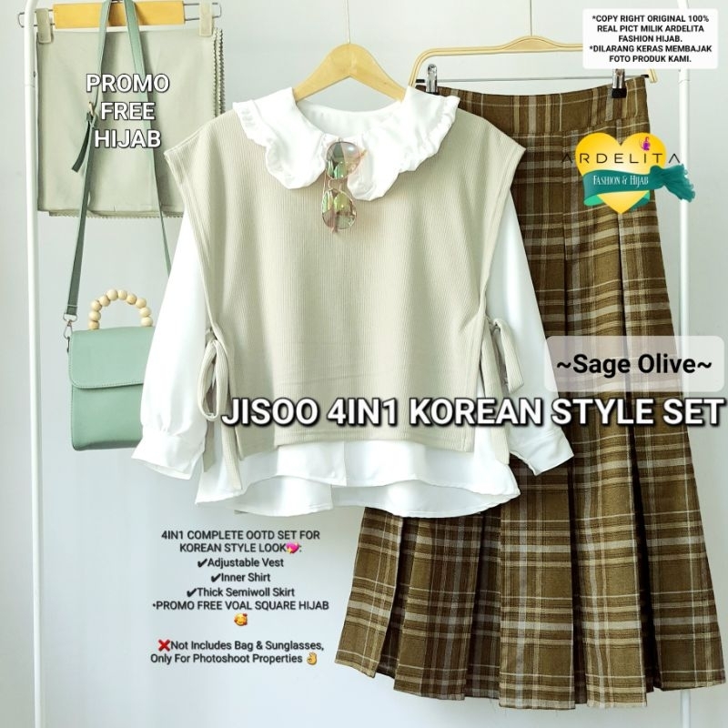 JISOO 4IN1 KOREAN STYLE SET PROMO FREE HIJAB
