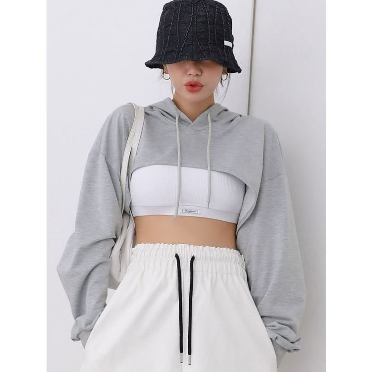 HOODIE CROP MODEL DADA TERBUKA WANITA KOREAN STYLE ALLSIZE TO 5XL