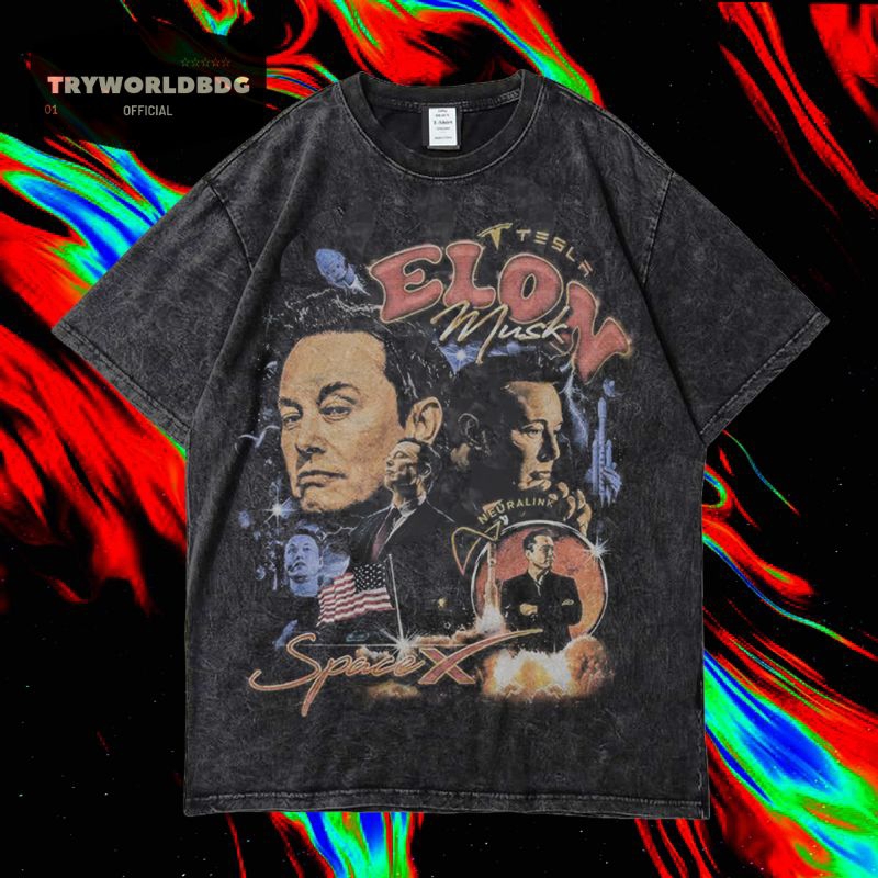 TRYWORLDBDG OFFICIAL "ELON MUSK" KAOS OVERSIZED | KAOS WASHED | STONE WASH | OVERSIZED T SHIRT | KAO