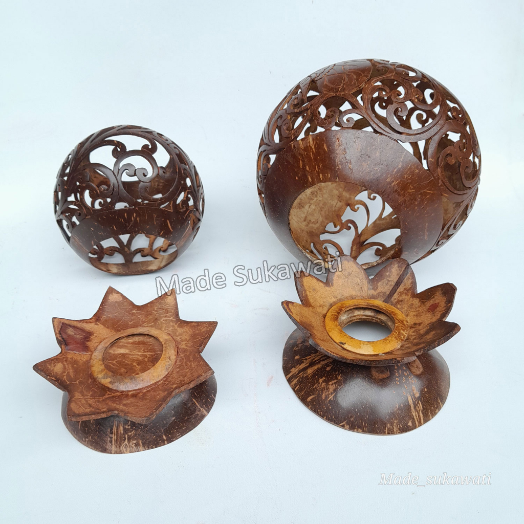 Kerajinan Hiasan Batok kelapa ukir handmade dekorasi bali