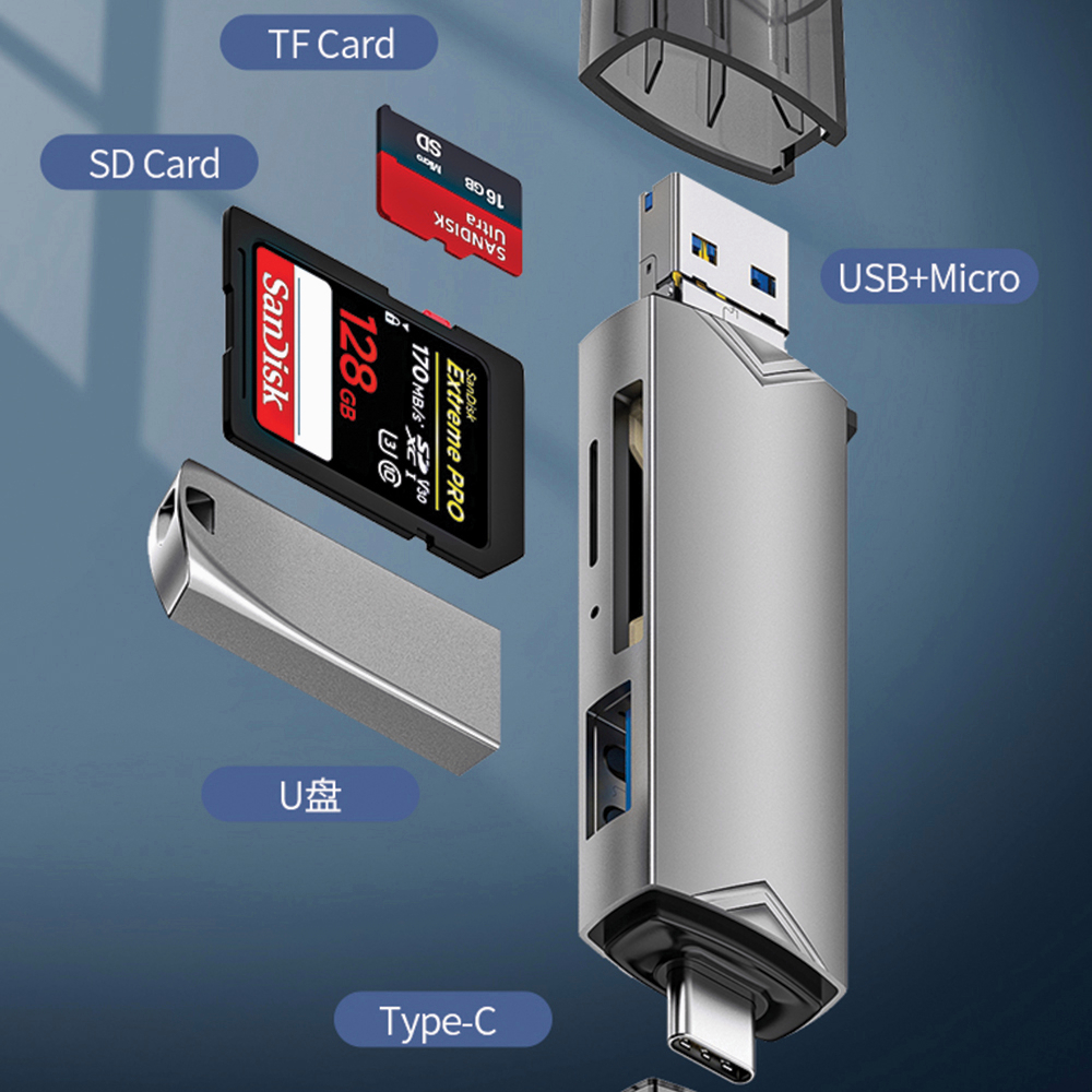 Actual【COD】6 in 1 SD TF Reading Card High Speed Memeory Card Reader for Samsung Huawei Mobilephone Adapter Type C USB 3.0 OTG Card Reader