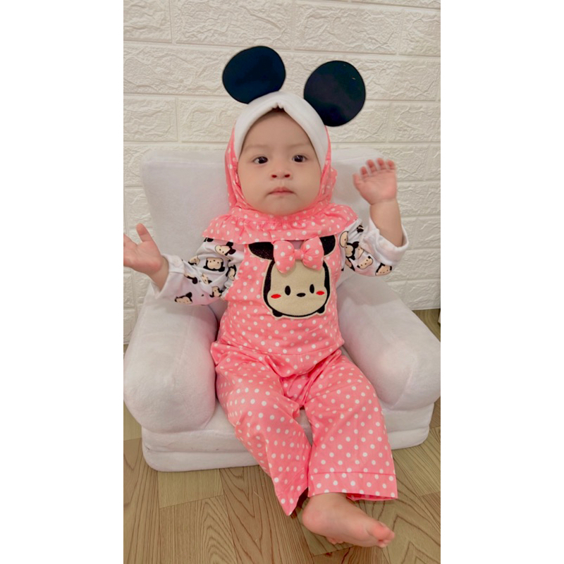 Miiiniie polkadot jumpsuit gamis  set pakaian bayi anak fashion overall setelan overall gamis anak perempuan baju muslin anak balita baby 6 12 18 bulan