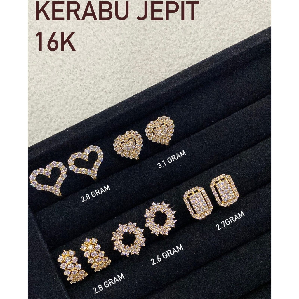 Anting jepit anak dan dewasa emas asli kadar 70 16k solitaire amero love rose diamond look yunani giwang kerabu cetek