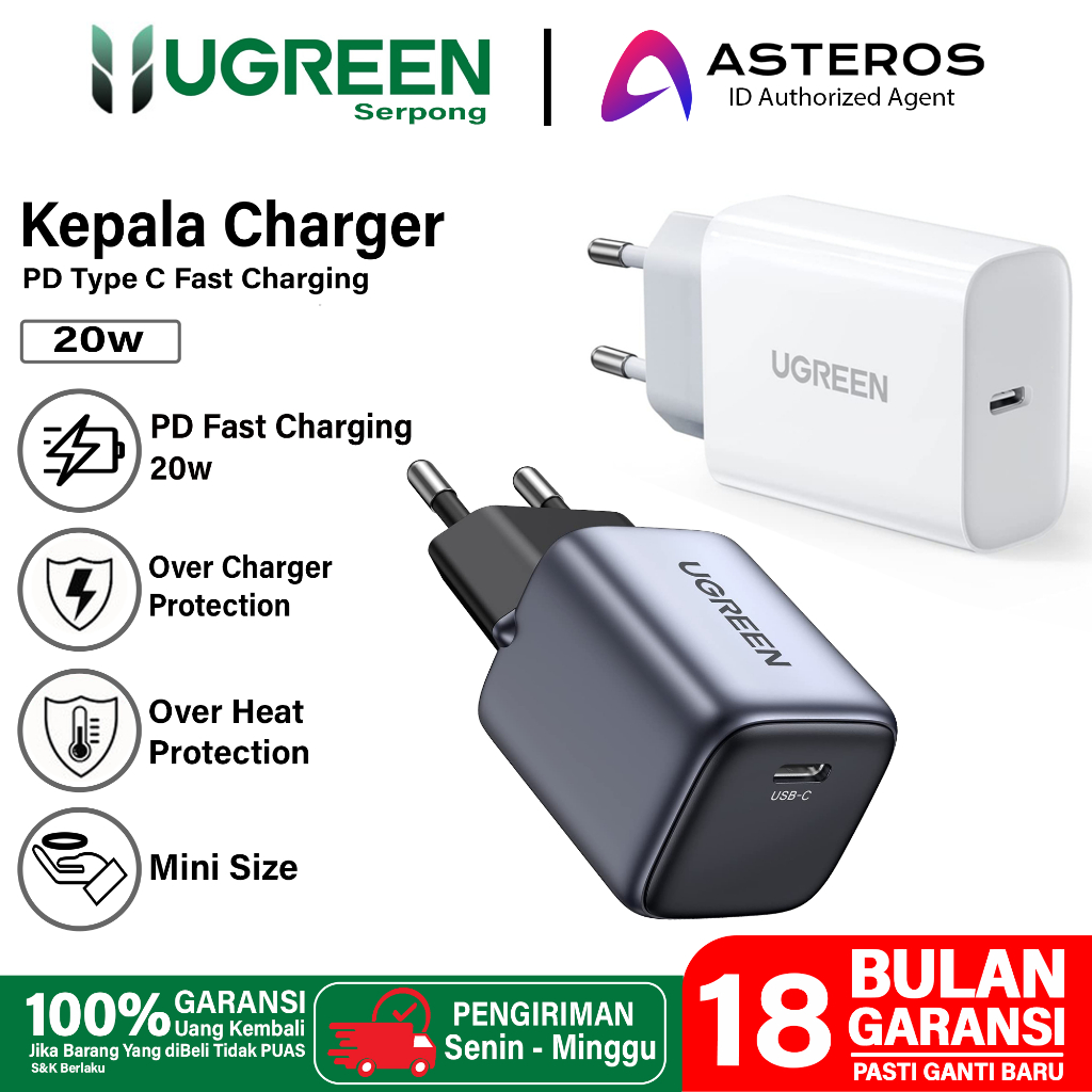 UGREEN Kepala Charger iPhone Mfi USB A Dan Type C FAST Charging 10w 20w 30w - 65w