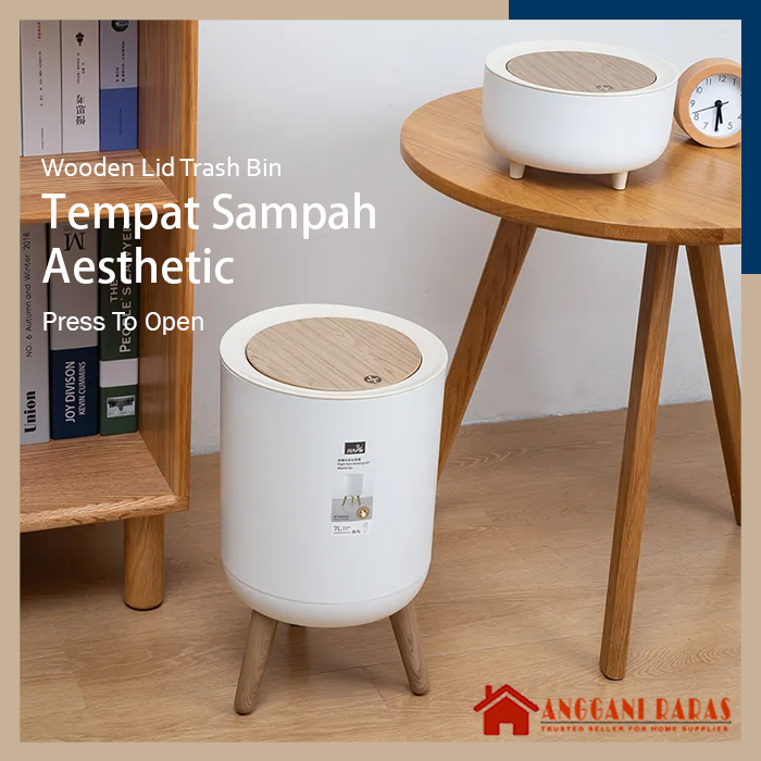 Tempat Sampah Dalam Kamar Tong Sampah Aesthetic Wooden Lid Trash Bin