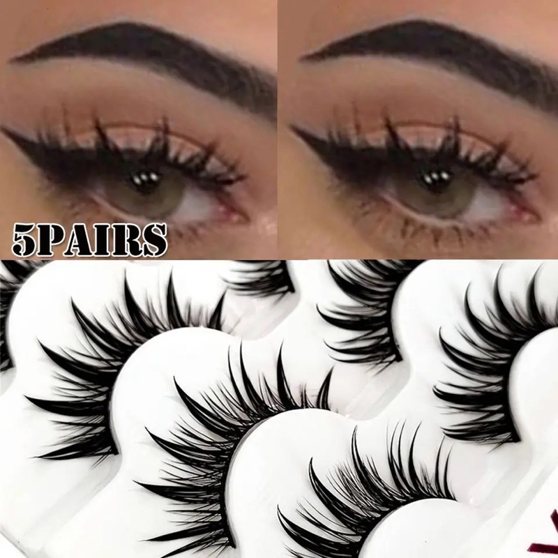 5 Pairs Wet Eyelashes 3D Faux Mink Eyelashes Thai Eyelashes Handmade Craft Long Fluffy Lashes Eye Makeup Tools Cruelty-free