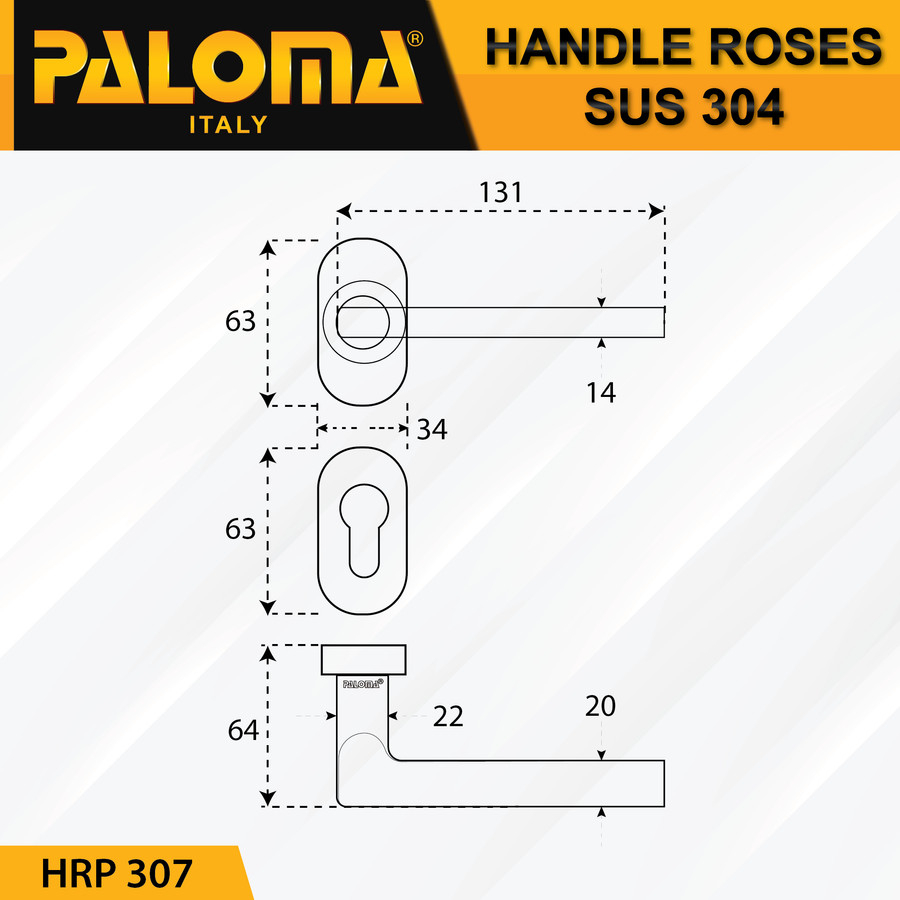 Handle Pintu Roses PALOMA HRP 307 LHT RUBEN OV SS STAINLESS STEEL