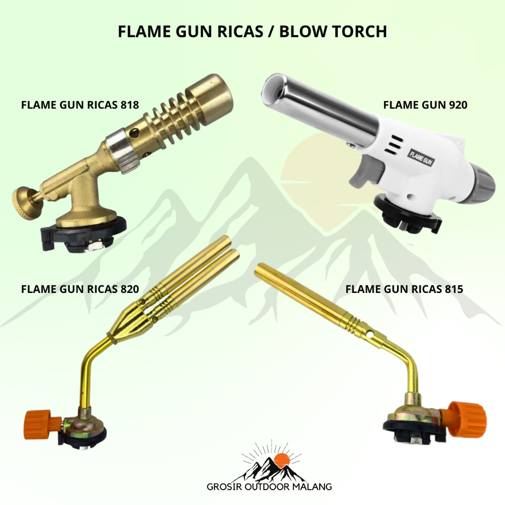 Gas Torch Flame Gun Ricas 815 818 820 Kepala Blow Torch Las Kuningan Single Double Plastik