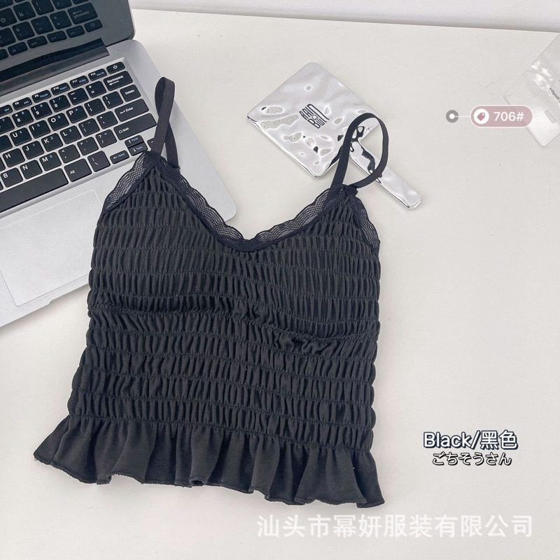 Tanktop Import Wanita Kamisol (T42)Padded Hiasan Renda Cantik Bh Pakaian Dalaman Wanita Korean Tank top Wrinkle