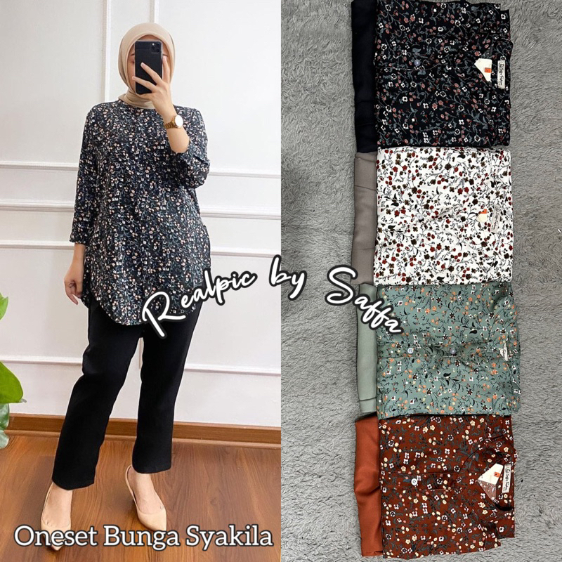 Saffa Setelan Wanita Motif Bunga Jasmine Bahan Syakila Size Standar - Jumbo XXl