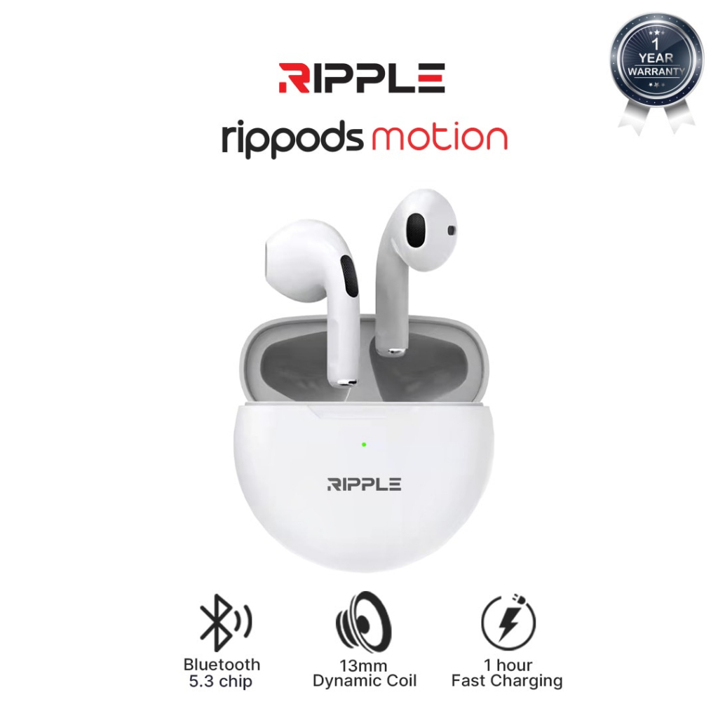 Ripple Rippods Motion TWS Headset Bluetooth Earphone Mini Earbuds Handsfree White