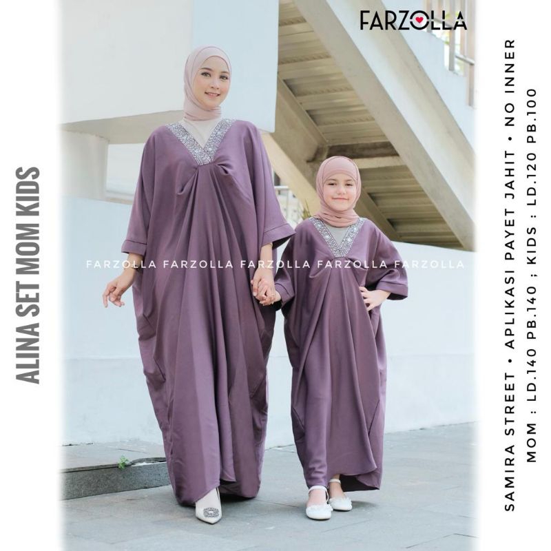 Couple Abaya Kaftan lebaran Alina mom and kids/sarimbit kaftan ibu dan anak