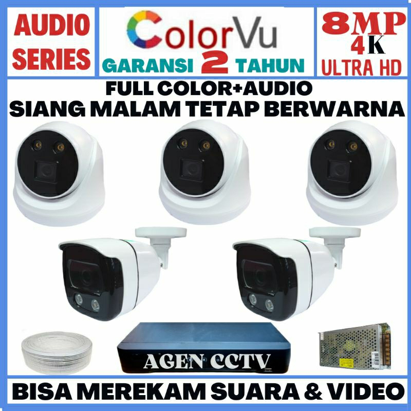 PAKET CCTV COLORVU 8 CHANNEL 5 KAMERA 8MP 4K 2560P ULTRA HD AUDIO