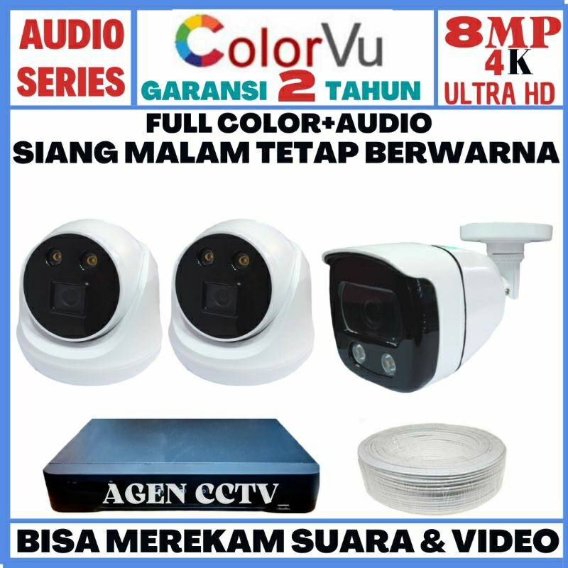 PAKET CCTV COLORVU 4 CHANNEL 3 KAMERA 8MP 4K ULTRA HD 2560P AUDIO