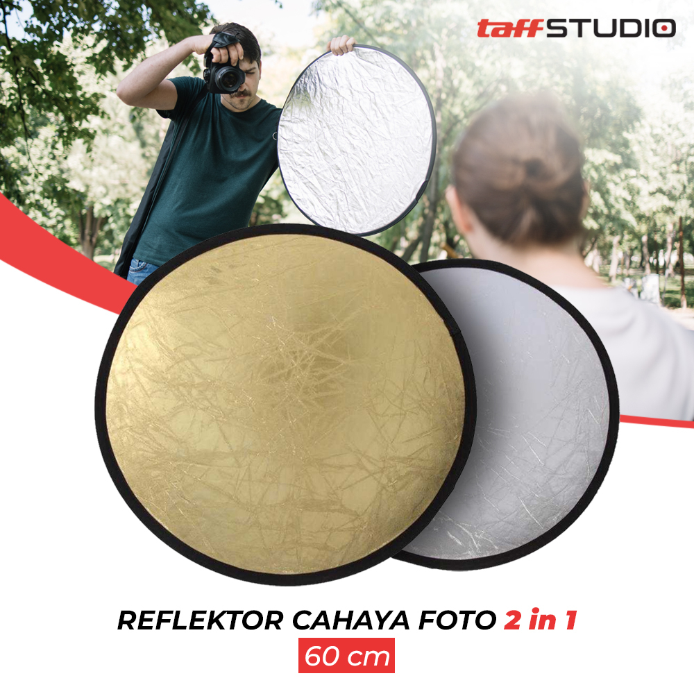 TaffSTUDIO Round Reflektor Cahaya Foto 2 in 1 Gold Silver - YE-R110 - SilverGold