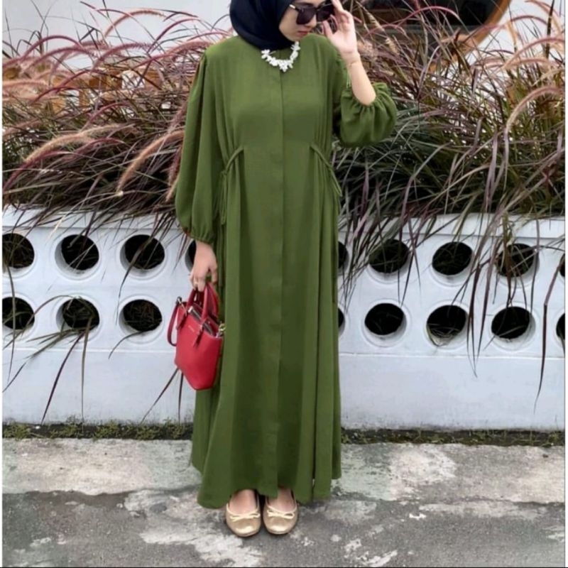 Gamis Midi Dress Hazel Polo Linen Allsize