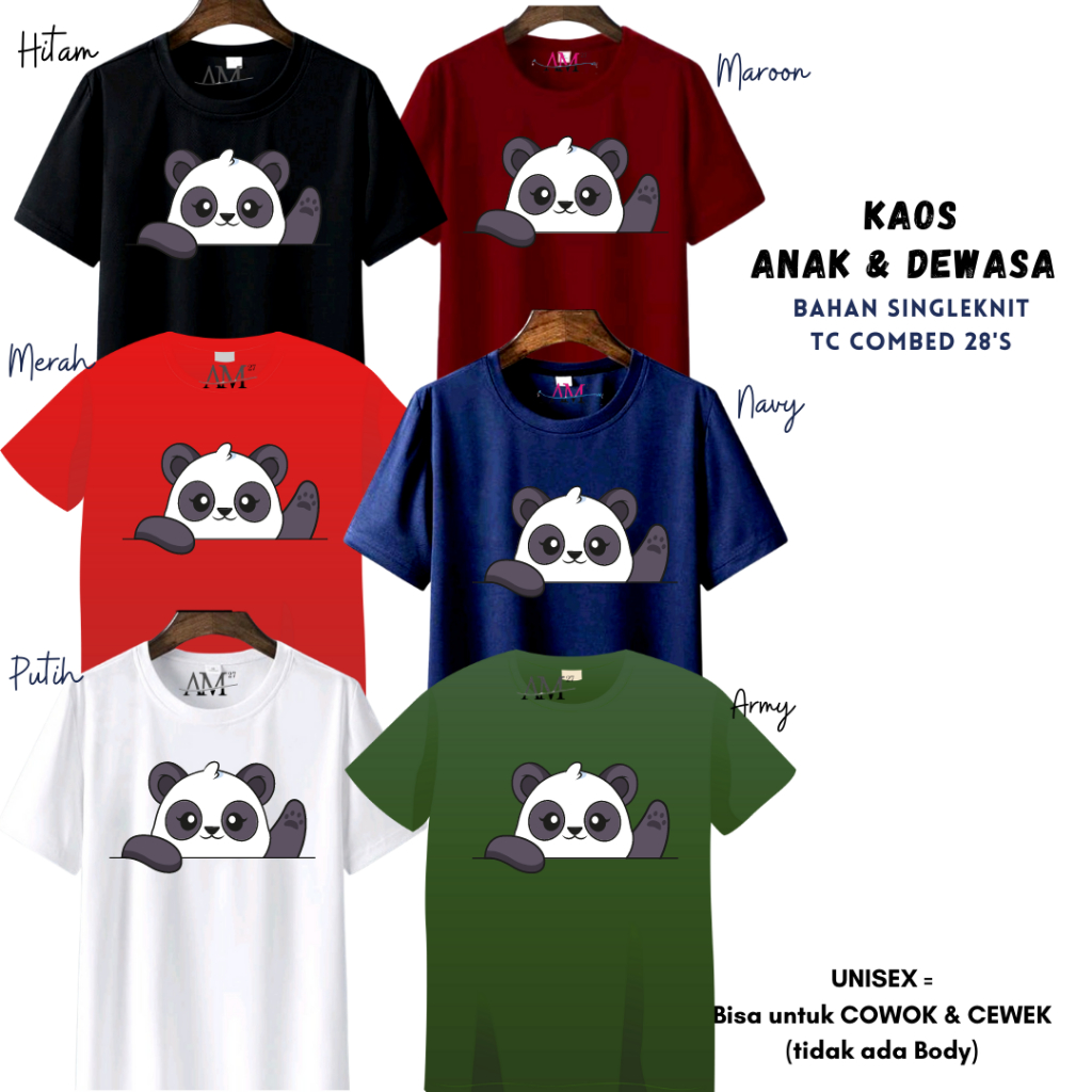 Kaos Anak Cowok Cewek 3-12 tahun - Remaja - Dewasa Jumbo PANDA