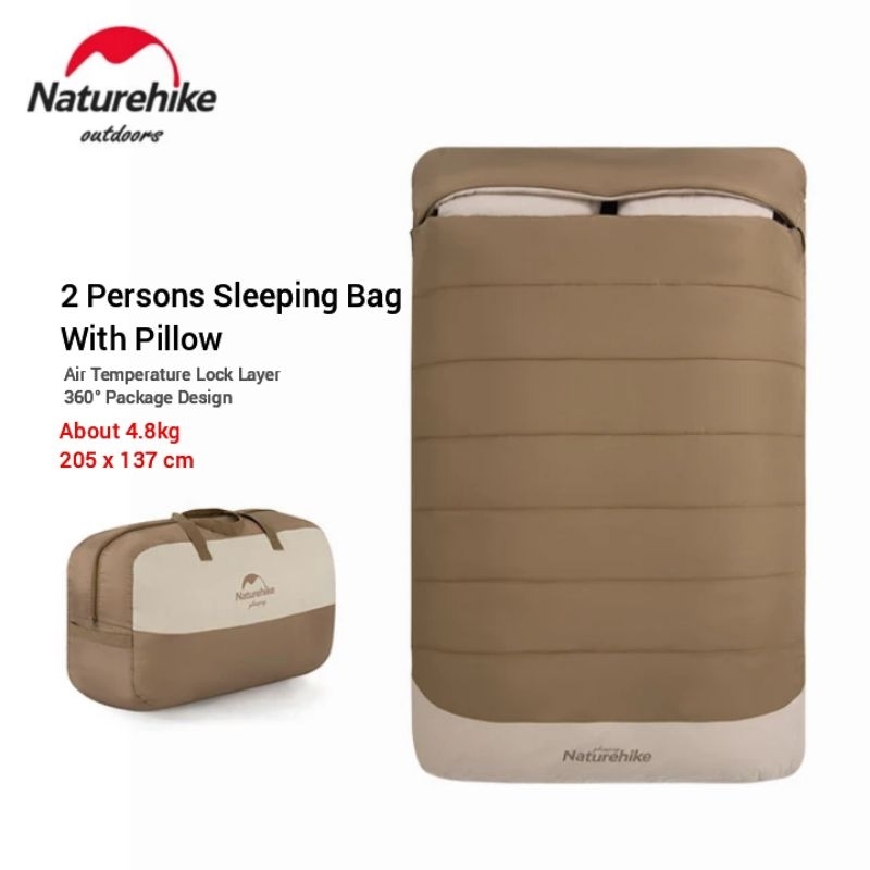 SLEEPING BAG DOUBLE WITH PILLOW DG300 NATUREHIKE NH21MSD02 KANTONG TIDUR DOBEL 2 ORANG DENGAN BANTAL