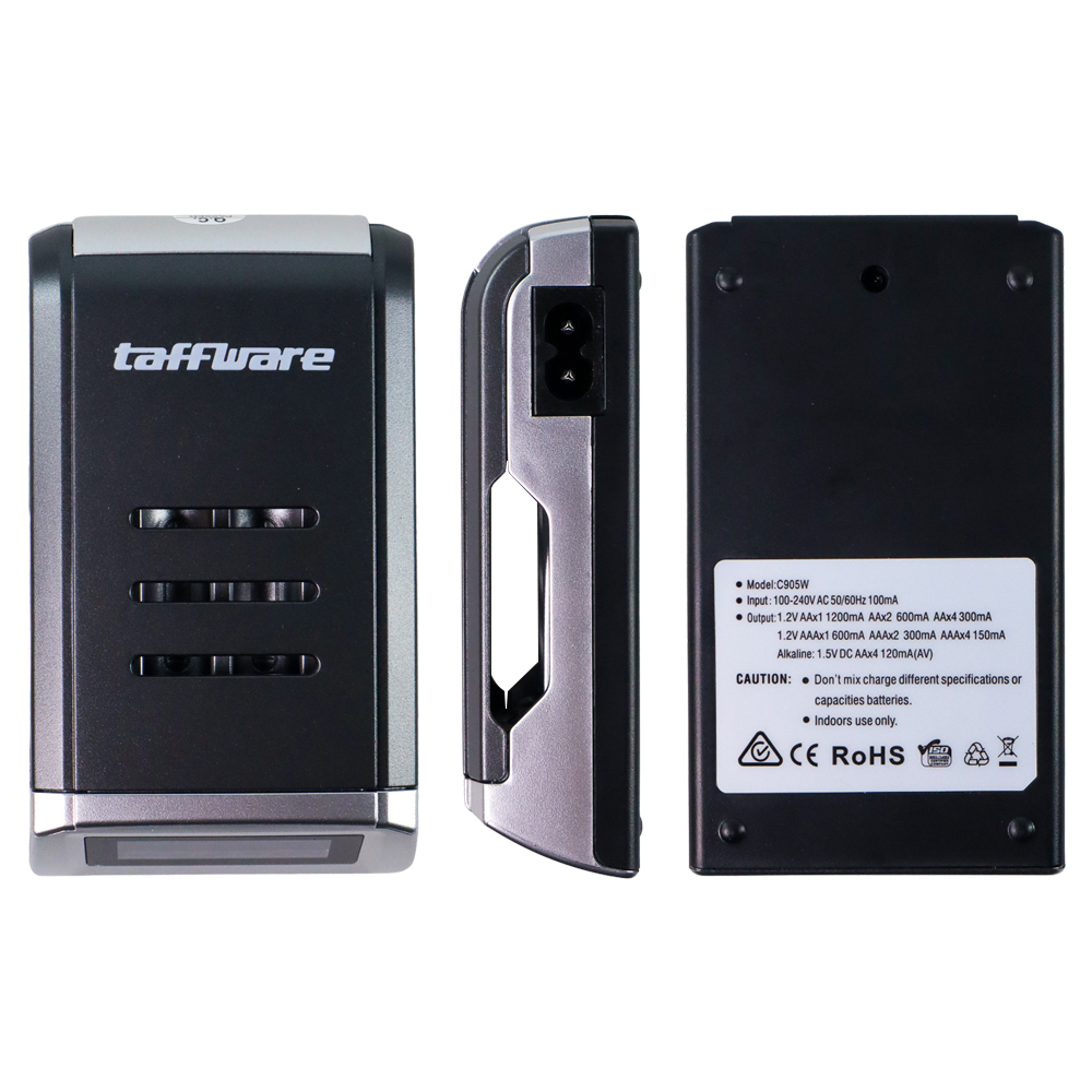 Taffware Smart Intelligent LCD 4 Slot Charger Baterai for AA AAA NiMh NiCd - C905W - Black