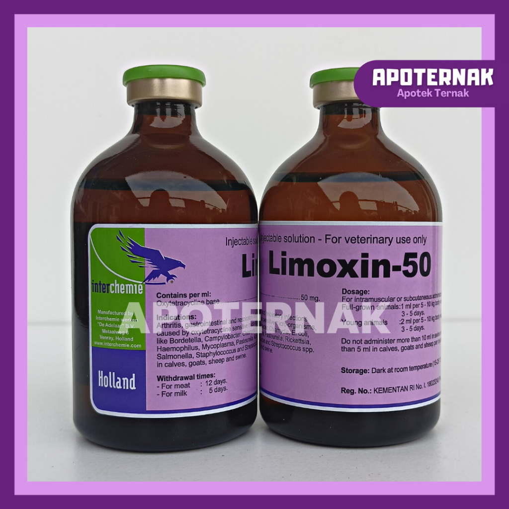 LIMOXIN 50 | Obat Antibiotik Hewan Spektrum Luas Hewan Sapi 100 ml | Like Proxyvet Kaloxy Vet