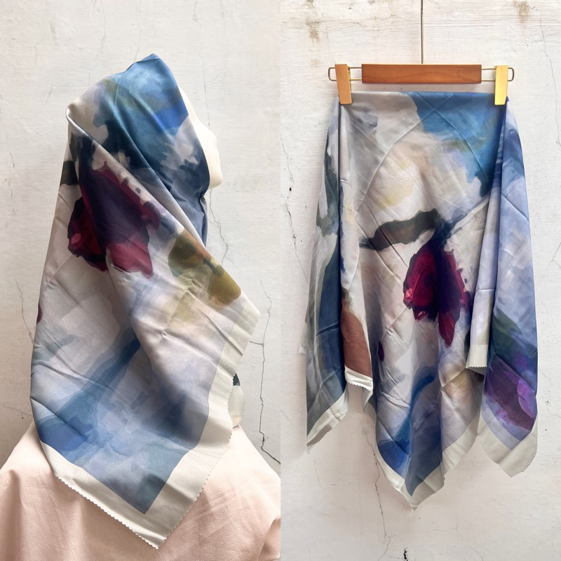 HIJAB VOAL MOTIF BUNGA MERAH KODE 45/HIJAB VOAL MOTIF SEGI EMPAT BUNGA SERIS DENAY TERBARU