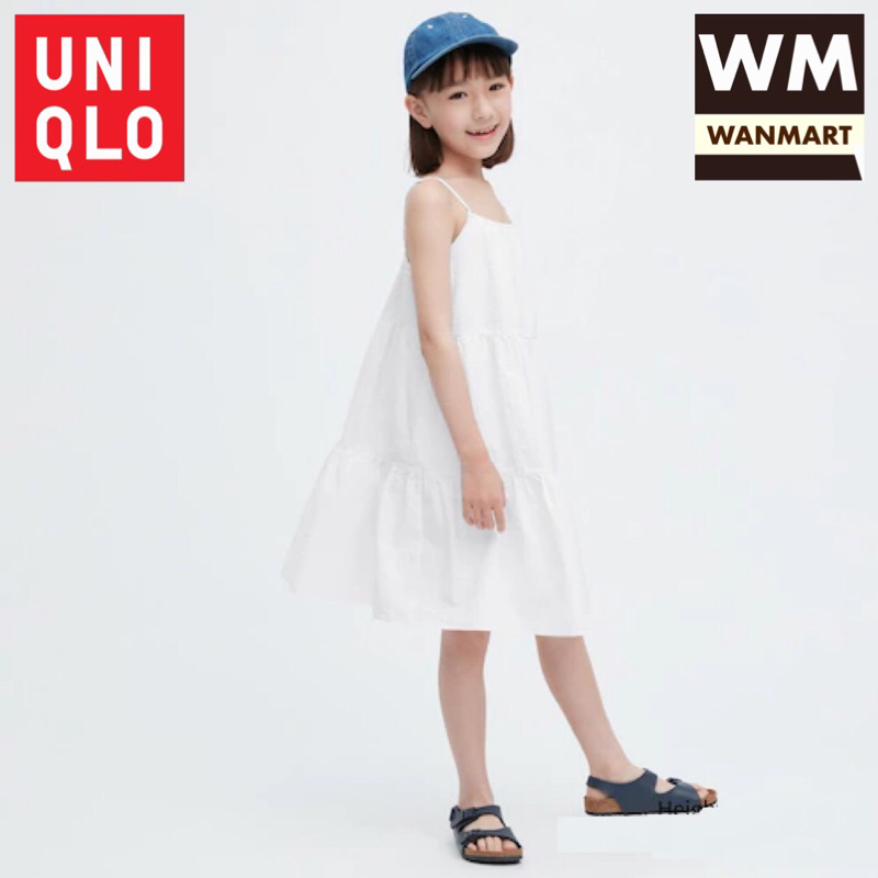 UNIQLO Kids Girls Dress Gaun Kamisol Seersucker Anak Perempuan White