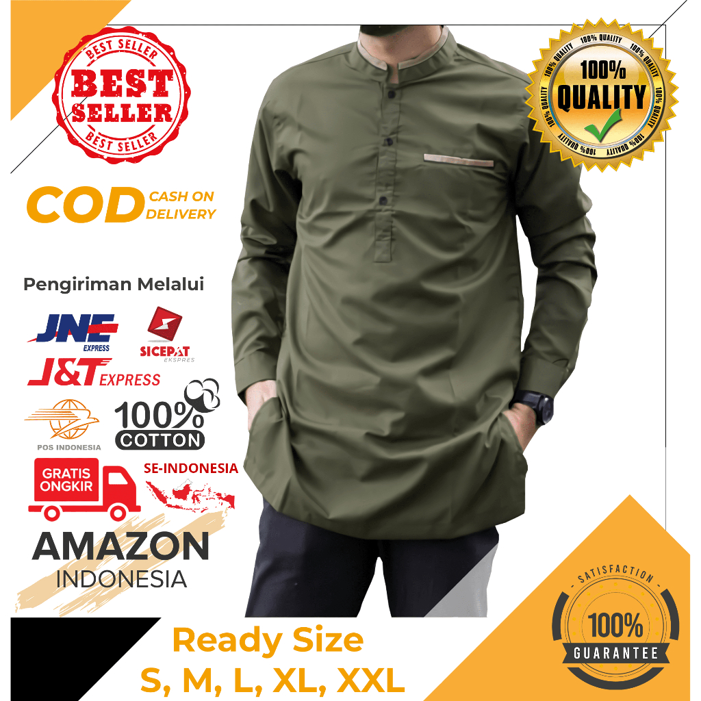 Baju Koko Pria Lengan Panjang Motif Polos Warna Army Toyobo - Baju Koko Pria Dewasa - Busana Muslim Pria - Baju Lebaran Pria - Koko Pria Dewasa - Muslim Pria - Baju Kokoh - Baju Koko Batik - Koko Batik Pria - Alqorni - Baju Ramadhan - Seragam Hadroh