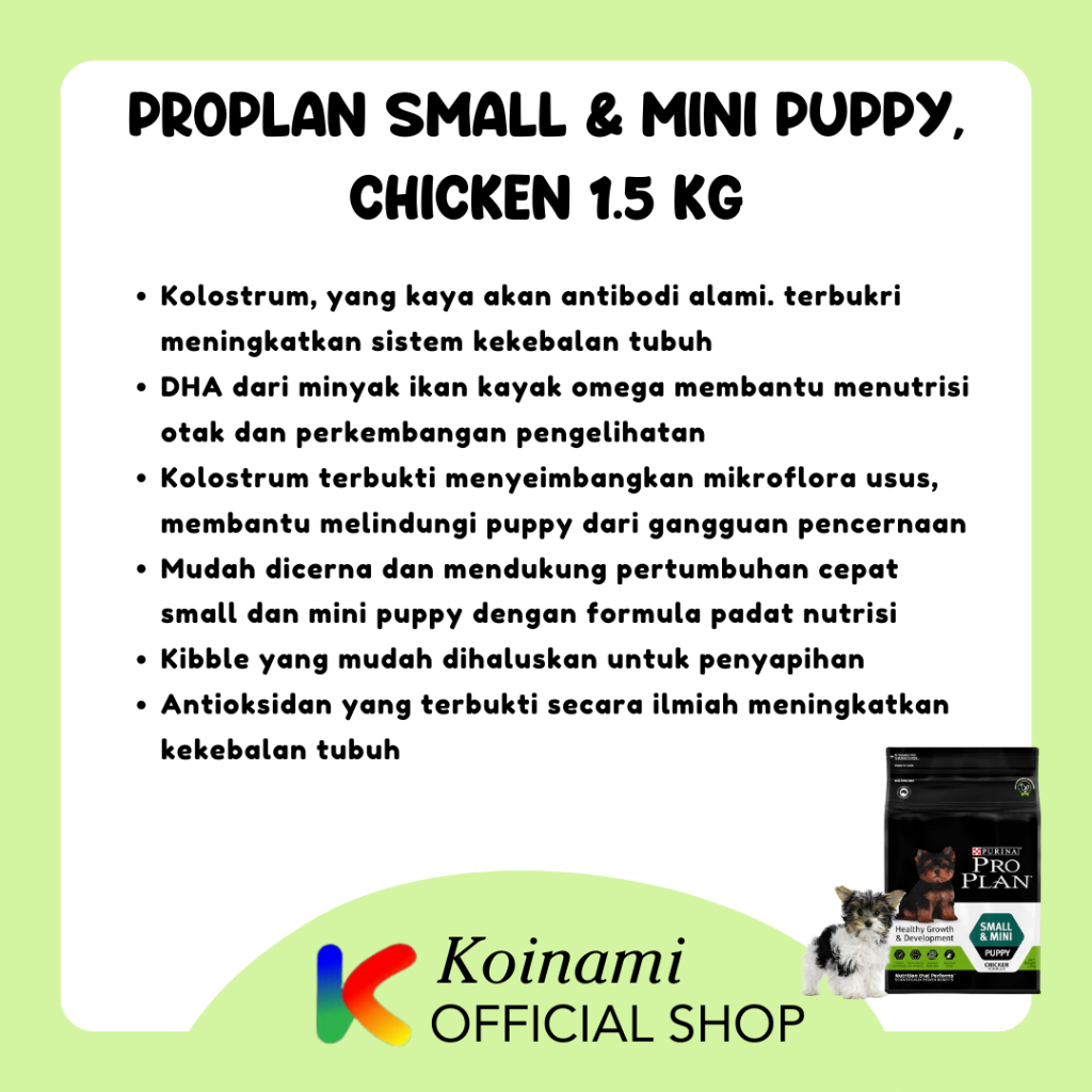 Proplan Small &amp; Mini Puppy Health Growth &amp; Development Chicken 2,5kg / Makanan Anak Anjing Kecil