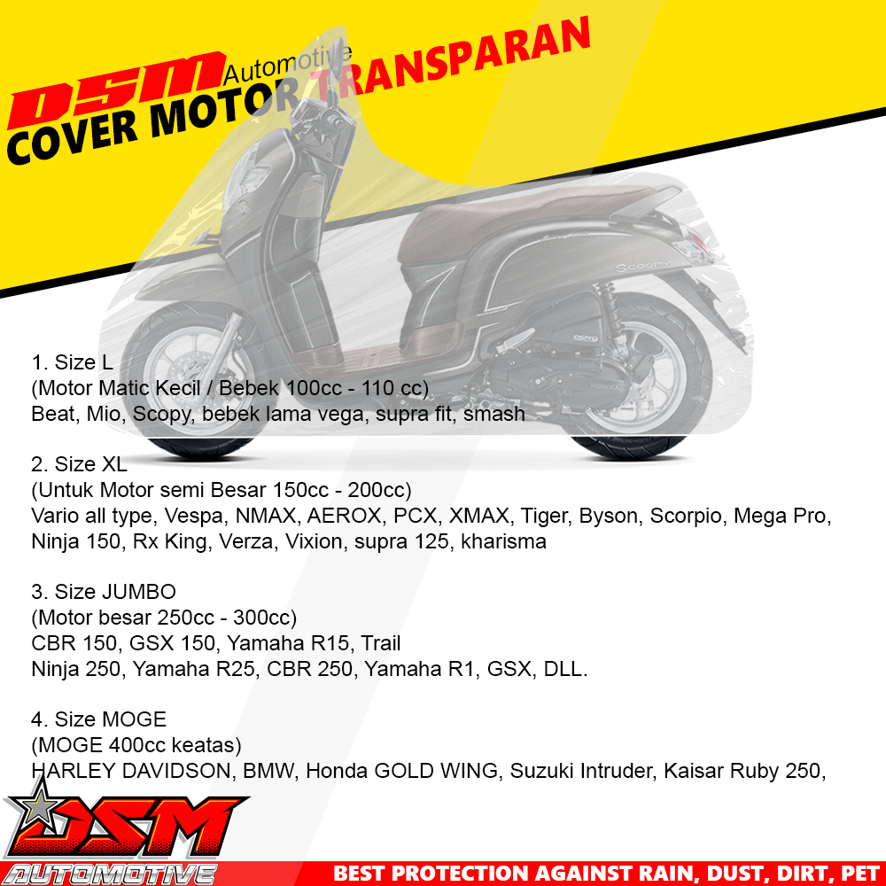 Cover Motor Transparan Waterproof Bahan Plastik Tebal